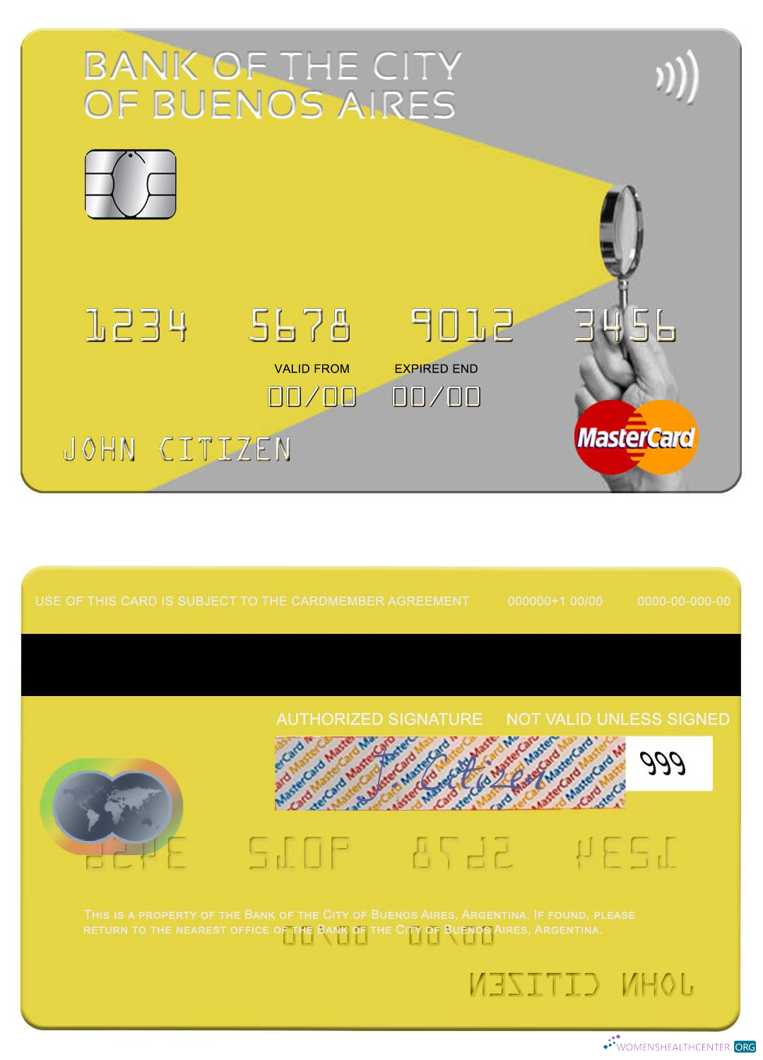 Download Argentina Bank of the City of Buenos Aires mastercard Photoshop template